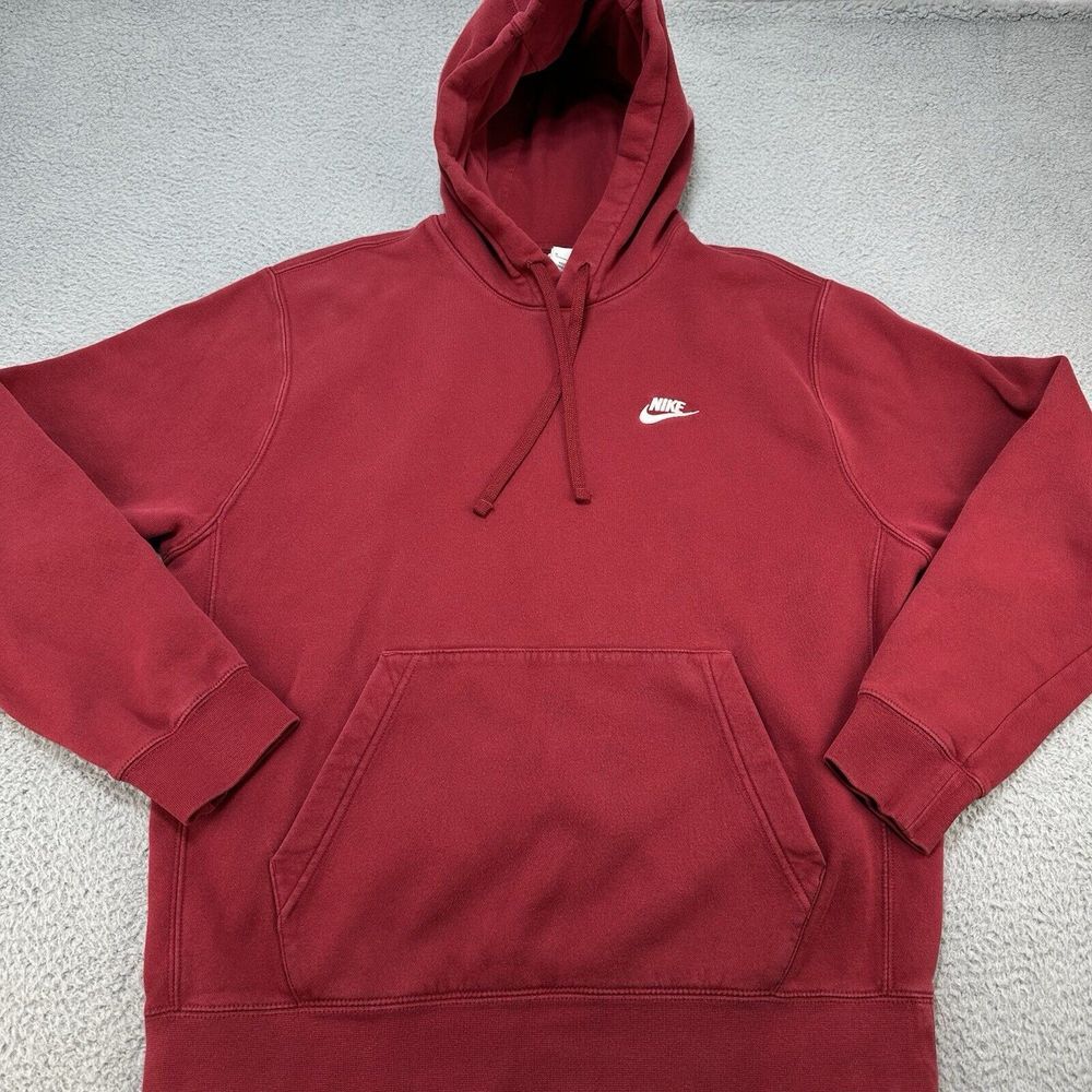 Vintage Nike Hoodie Mens Medium Red Embroidered Mini Swoosh Y2K Super Soft Comfy